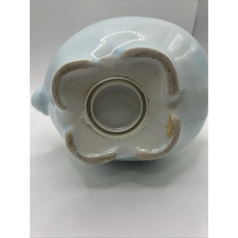Ceramic Anthropomorphic Blue Piggy Bank Daisy Flower Long Eyelashes Vintage